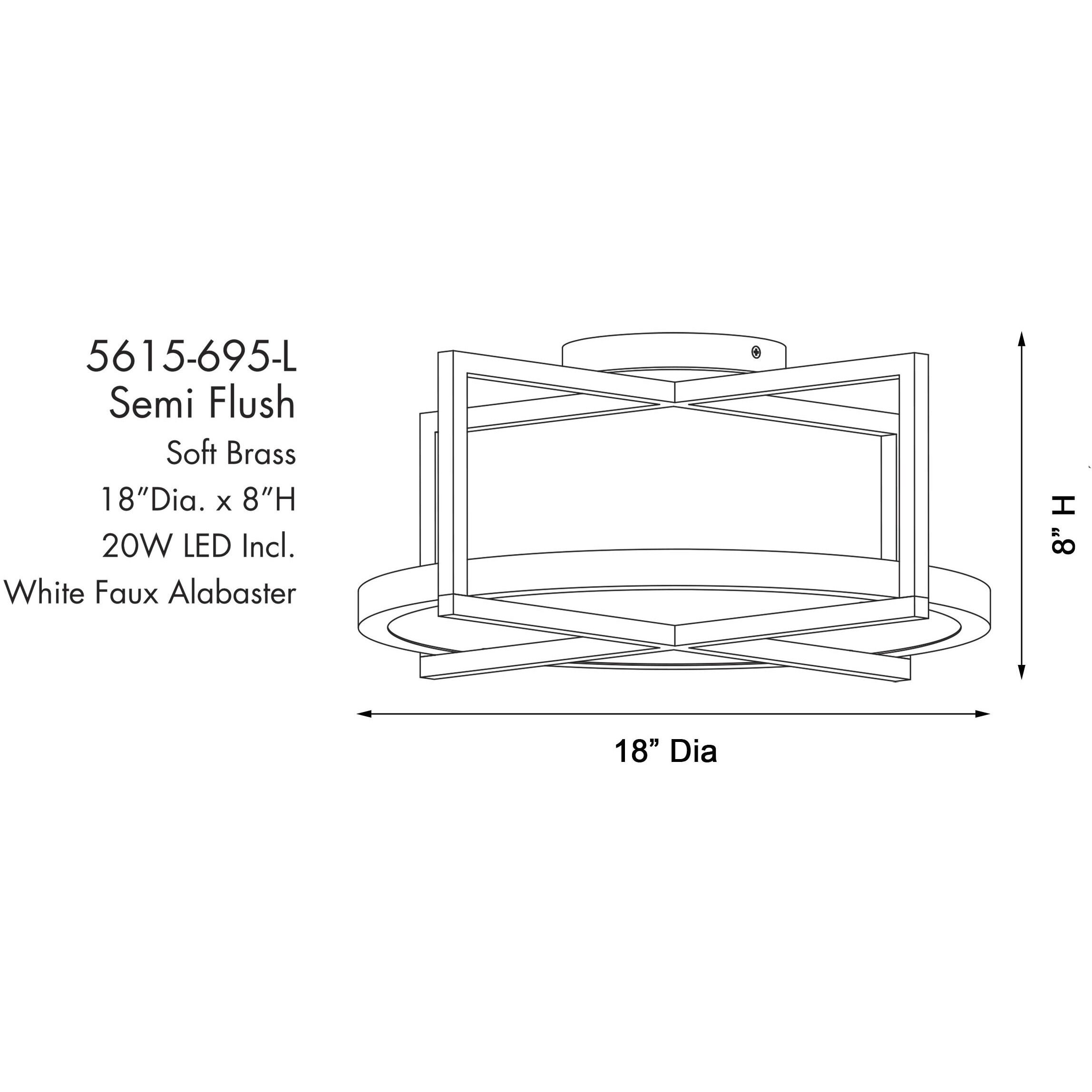 Boada LED 18 inch Soft Brass Semi Flush Ceiling Light